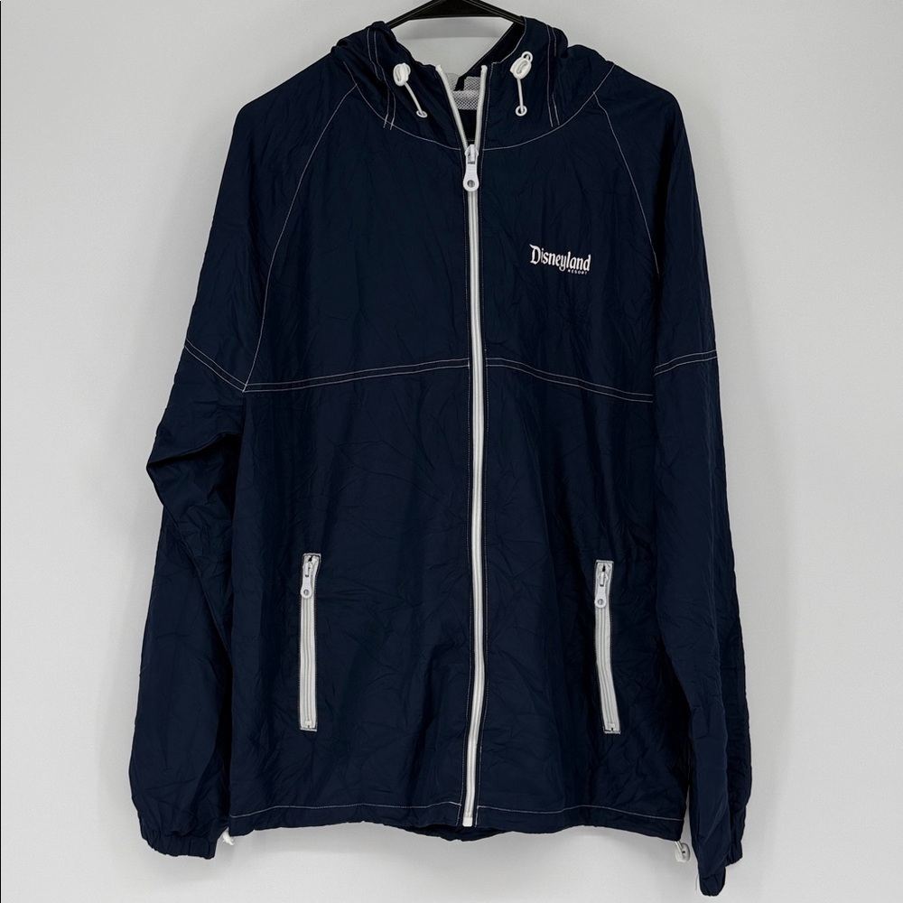 Disney Parks Disneyland Windbreaker Jacket Navy Blue Hooded Full Zip Size Medium